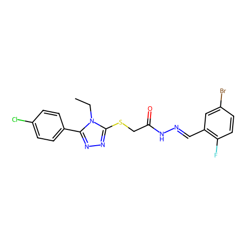 N'-[(E)-(5-bromo-2-fluorophenyl)methylidene]-2-{[5-(4-chlorophenyl)-4-ethyl-4H-1,2,4-triazol-3-yl]sulfanyl}acetohydrazide structure