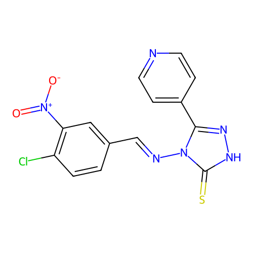 4-[(E)-(4-chloro-3-nitrophenyl)methylideneamino]-3-pyridin-4-yl-1H-1,2,4-triazole-5-thione structure