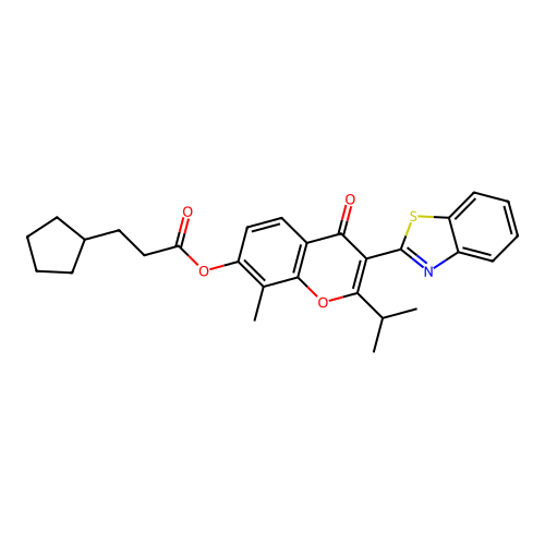 (3-benzothiazol-2-yl-8-methyl-4-oxo-2-propan-2-yl-chromen-7-yl) 3-cyclopentylpropanoate structure
