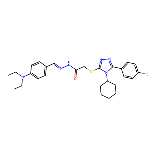 2-{[5-(4-chlorophenyl)-4-cyclohexyl-4H-1,2,4-triazol-3-yl]sulfanyl}-N'-{(E)-[4-(diethylamino)phenyl]methylidene}acetohydrazide structure