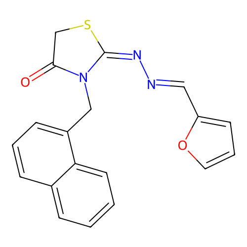 (E)-2-((E)-(furan-2-ylmethylene)hydrazono)-3-(naphthalen-1-ylmethyl)thiazolidin-4-one structure