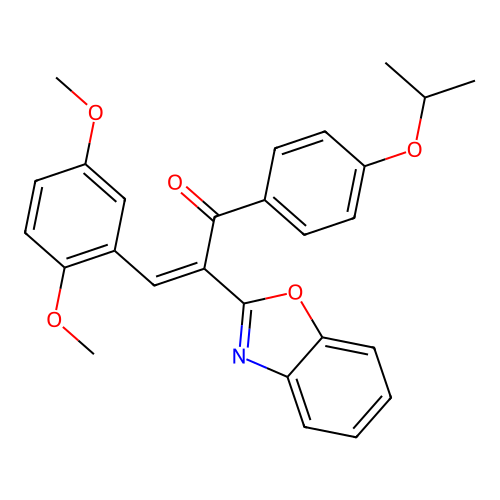 (2Z)-2-(1,3-benzoxazol-2-yl)-3-(2,5-dimethoxyphenyl)-1-[4-(propan-2-yloxy)phenyl]prop-2-en-1-one structure