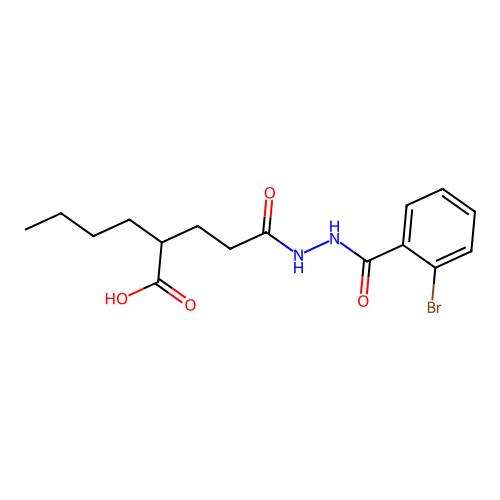 2-(3-(2-(2-Bromobenzoyl)hydrazinyl)-3-oxopropyl)hexanoic acid structure