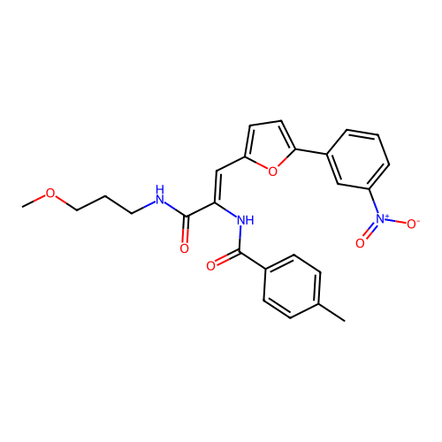 N-[(Z)-3-(3-methoxypropylamino)-1-[5-(3-nitrophenyl)furan-2-yl]-3-oxoprop-1-en-2-yl]-4-methylbenzamide structure
