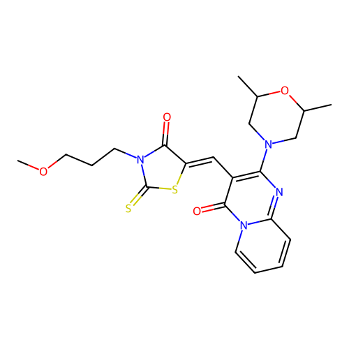 2-(2,6-dimethylmorpholin-4-yl)-3-{(Z)-[3-(3-methoxypropyl)-4-oxo-2-thioxo-1,3-thiazolidin-5-ylidene]methyl}-4H-pyrido[1,2-a]pyrimidin-4-one structure