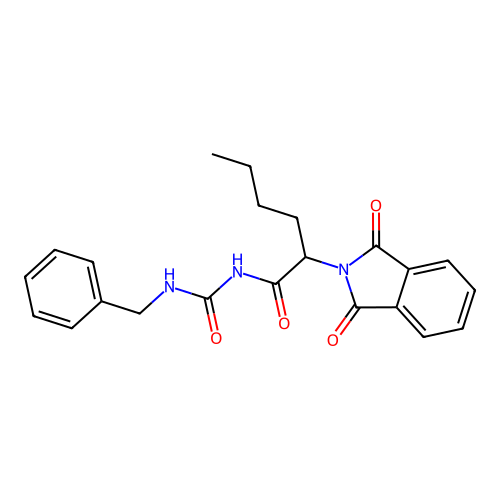 N-(benzylcarbamoyl)-2-(1,3-dioxo-1,3-dihydro-2H-isoindol-2-yl)hexanamide structure