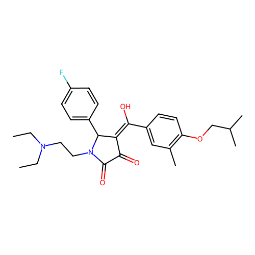(4E)-1-(2-diethylaminoethyl)-5-(4-fluorophenyl)-4-[hydroxy-[3-methyl-4-(2-methylpropoxy)phenyl]methylidene]pyrrolidine-2,3-dione structure