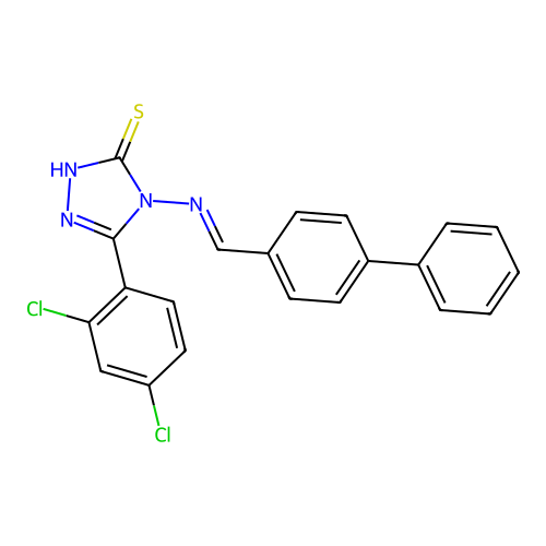 4-[(biphenyl-4-ylmethylidene)amino]-5-(2,4-dichlorophenyl)-4H-1,2,4-triazole-3-thiol structure