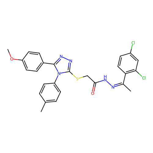 (Z)-N'-(1-(2,4-dichlorophenyl)ethylidene)-2-((5-(4-methoxyphenyl)-4-(p-tolyl)-4H-1,2,4-triazol-3-yl)thio)acetohydrazide structure