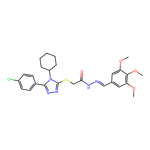 2-{[5-(4-chlorophenyl)-4-cyclohexyl-4H-1,2,4-triazol-3-yl]sulfanyl}-N'-[(E)-(3,4,5-trimethoxyphenyl)methylidene]acetohydrazide structure