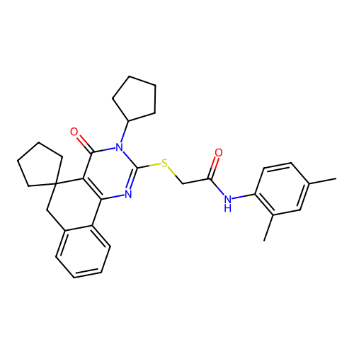 2-((3-cyclopentyl-4-oxo-4,6-dihydro-3H-spiro[benzo[h]quinazoline-5,1'-cyclopentan]-2-yl)thio)-N-(2,4-dimethylphenyl)acetamide structure
