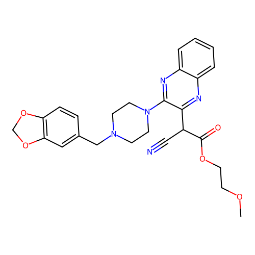 2-methoxyethyl {3-[4-(1,3-benzodioxol-5-ylmethyl)piperazin-1-yl]quinoxalin-2-yl}(cyano)acetate structure