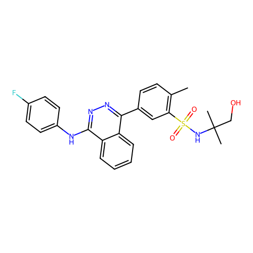 5-{4-[(4-fluorophenyl)amino]phthalazin-1-yl}-N-(1-hydroxy-2-methylpropan-2-yl)-2-methylbenzenesulfonamide structure
