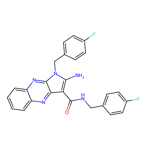 2-amino-N,1-bis(4-fluorobenzyl)-1H-pyrrolo[2,3-b]quinoxaline-3-carboxamide structure