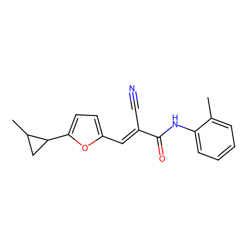 (2E)-2-cyano-3-[5-(2-methylcyclopropyl)furan-2-yl]-N-(2-methylphenyl)prop-2-enamide structure