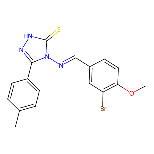 (E)-4-((3-bromo-4-methoxybenzylidene)amino)-5-(p-tolyl)-4H-1,2,4-triazole-3-thiol structure