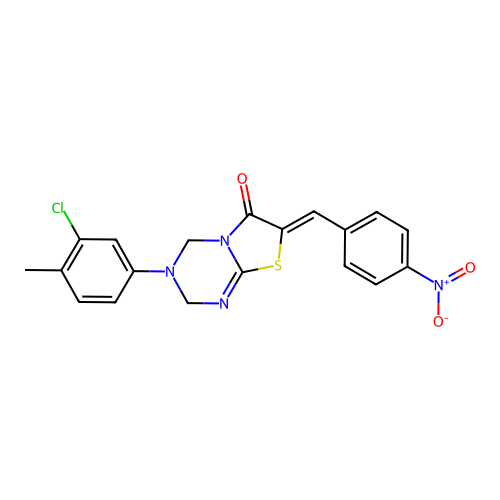 (7Z)-3-(3-chloro-4-methylphenyl)-7-(4-nitrobenzylidene)-3,4-dihydro-2H-[1,3]thiazolo[3,2-a][1,3,5]triazin-6(7H)-one structure