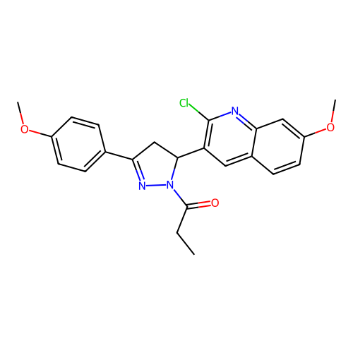 1-(5-(2-chloro-7-methoxyquinolin-3-yl)-3-(4-methoxyphenyl)-4,5-dihydro-1H-pyrazol-1-yl)propan-1-one structure