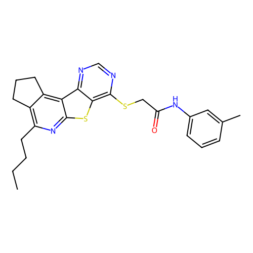 2-((4-butyl-2,3-dihydro-1H-cyclopenta[4',5']pyrido[3',2':4,5]thieno[3,2-d]pyrimidin-7-yl)thio)-N-(m-tolyl)acetamide structure