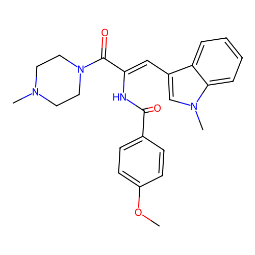 (Z)-4-methoxy-N-(1-(1-methyl-1H-indol-3-yl)-3-(4-methylpiperazin-1-yl)-3-oxoprop-1-en-2-yl)benzamide structure