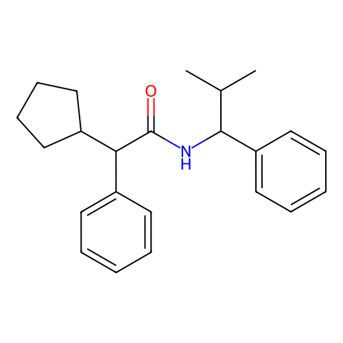 2-cyclopentyl-N-(2-methyl-1-phenylpropyl)-2-phenylacetamide structure