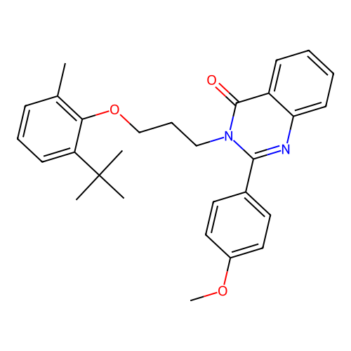 2-(4-methoxyphenyl)-3-[3-(2-methyl-6-tert-butyl-phenoxy)propyl]quinazolin-4-one structure