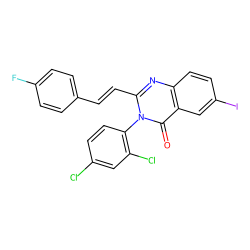 (E)-3-(2,4-dichlorophenyl)-2-(4-fluorostyryl)-6-iodoquinazolin-4(3H)-one structure