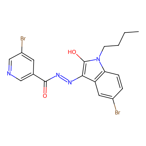 (Z)-5-bromo-N'-(5-bromo-1-butyl-2-oxoindolin-3-ylidene)nicotinohydrazide structure