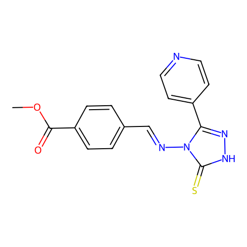 (E)-methyl 4-(((3-mercapto-5-(pyridin-4-yl)-4H-1,2,4-triazol-4-yl)imino)methyl)benzoate structure