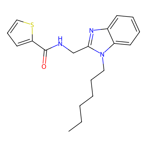 N-[(1-hexyl-1H-benzimidazol-2-yl)methyl]thiophene-2-carboxamide structure