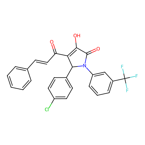 2-(4-chlorophenyl)-4-hydroxy-3-[(E)-3-phenylprop-2-enoyl]-1-[3-(trifluoromethyl)phenyl]-2H-pyrrol-5-one structure