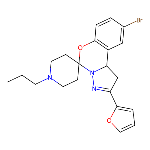 9'-bromo-2'-(furan-2-yl)-1-propyl-1',10b'-dihydrospiro[piperidine-4,5'-pyrazolo[1,5-c][1,3]benzoxazine] structure