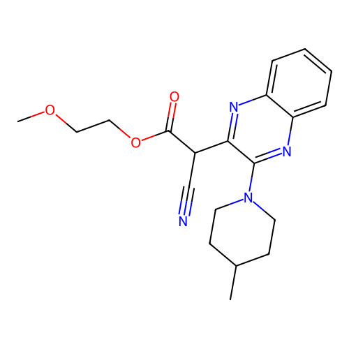 2-Methoxyethyl cyano[3-(4-methylpiperidin-1-yl)quinoxalin-2-yl]acetate structure