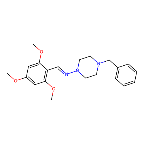4-benzyl-N-[(E)-(2,4,6-trimethoxyphenyl)methylidene]piperazin-1-amine structure