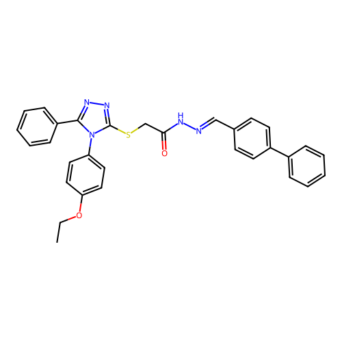 N'-[(E)-biphenyl-4-ylmethylidene]-2-{[4-(4-ethoxyphenyl)-5-phenyl-4H-1,2,4-triazol-3-yl]sulfanyl}acetohydrazide structure