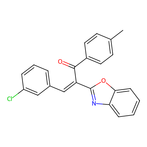 (2Z)-2-(1,3-benzoxazol-2-yl)-3-(3-chlorophenyl)-1-(4-methylphenyl)prop-2-en-1-one structure