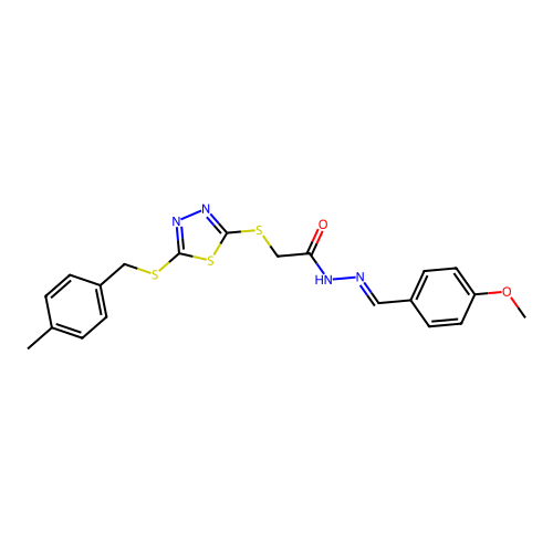 N'-[(E)-(4-methoxyphenyl)methylidene]-2-({5-[(4-methylbenzyl)sulfanyl]-1,3,4-thiadiazol-2-yl}sulfanyl)acetohydrazide structure
