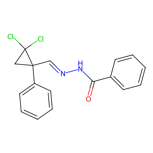 N'-[(E)-(2,2-dichloro-1-phenylcyclopropyl)methylidene]benzohydrazide structure