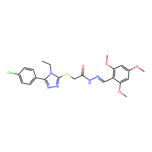 2-{[5-(4-chlorophenyl)-4-ethyl-4H-1,2,4-triazol-3-yl]sulfanyl}-N'-[(E)-(2,4,6-trimethoxyphenyl)methylidene]acetohydrazide structure