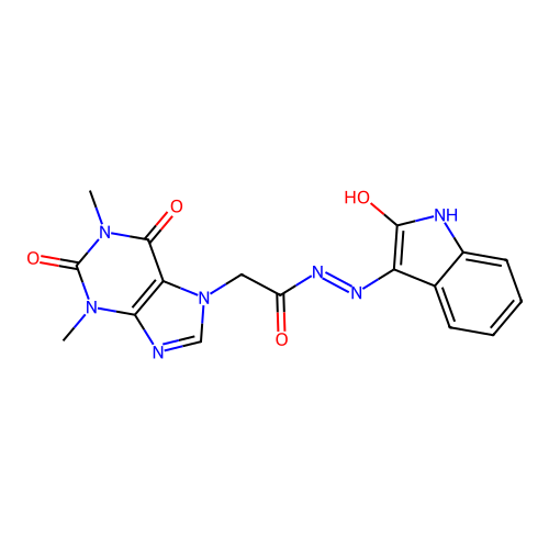 2-(1,3-dimethyl-2,6-dioxopurin-7-yl)-N'-(2-oxoindol-3-yl)acetohydrazide structure