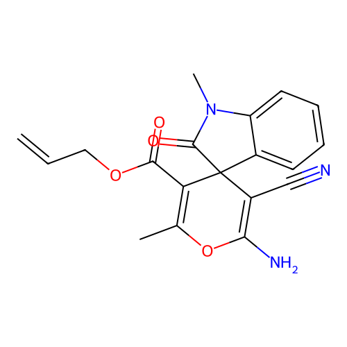 prop-2-en-1-yl 6'-amino-5'-cyano-1,2'-dimethyl-2-oxo-1,2-dihydrospiro[indole-3,4'-pyran]-3'-carboxylate structure