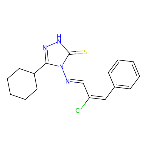4-((E)-((E)-2-chloro-3-phenylallylidene)amino)-5-cyclohexyl-4H-1,2,4-triazole-3-thiol structure
