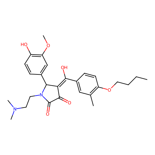 (4E)-4-[(4-butoxy-3-methylphenyl)-hydroxymethylidene]-1-(2-dimethylaminoethyl)-5-(4-hydroxy-3-methoxyphenyl)pyrrolidine-2,3-dione structure