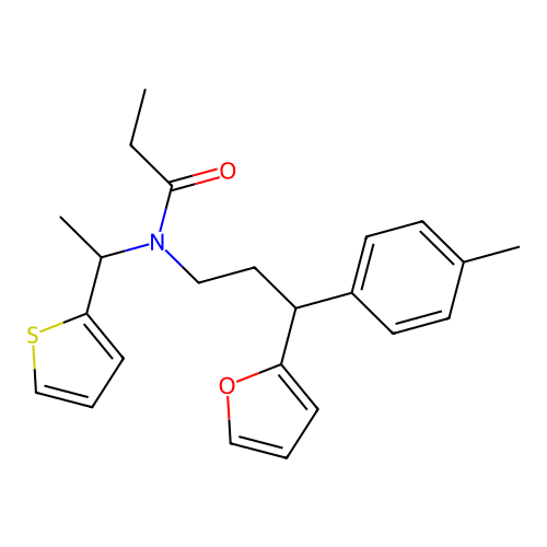 N-(3-(furan-2-yl)-3-(p-tolyl)propyl)-N-(1-(thiophen-2-yl)ethyl)propionamide structure