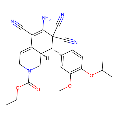 ethyl (8S,8aR)-6-amino-5,7,7-tricyano-8-(3-methoxy-4-propan-2-yloxyphenyl)-1,3,8,8a-tetrahydroisoquinoline-2-carboxylate structure
