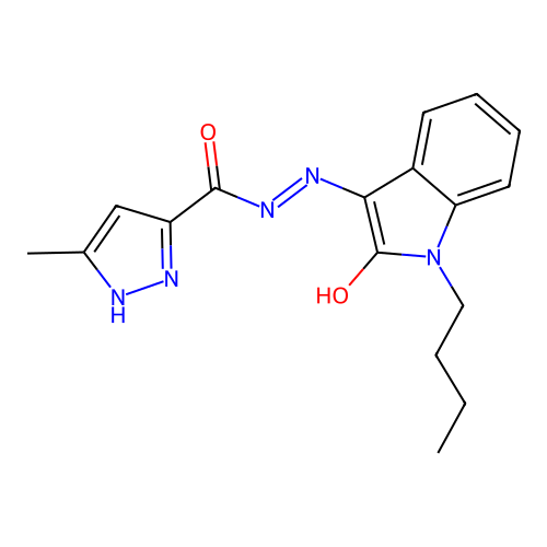 N'-(1-Butyl-2-oxo-1,2-dihydro-3H-indol-3-ylidene)-5-methyl-1H-pyrazole-3-carbohydrazide structure