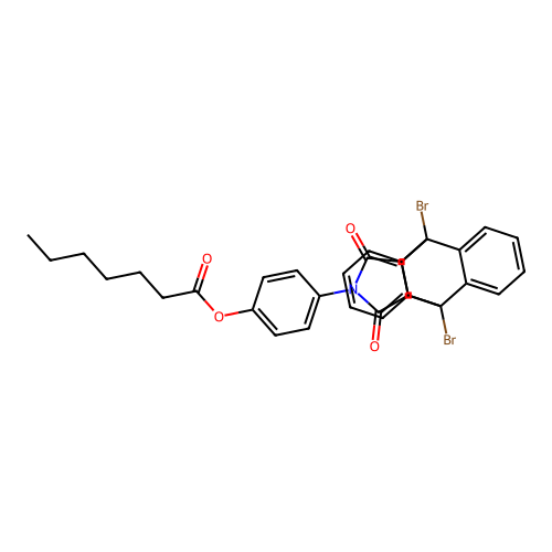 4-(1,8-dibromo-16,18-dioxo-17-azapentacyclo[6.6.5.0~2,7~.0~9,14~.0~15,19~]nonadeca-2,4,6,9,11,13-hexaen-17-yl)phenyl heptanoate structure