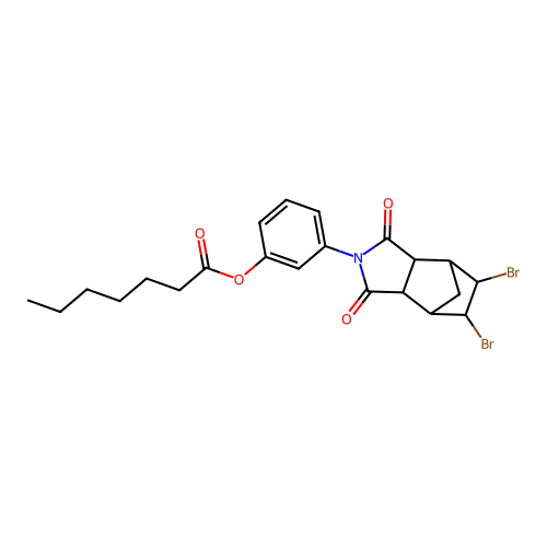 3-(5,6-dibromo-1,3-dioxooctahydro-2H-4,7-methanoisoindol-2-yl)phenyl heptanoate structure