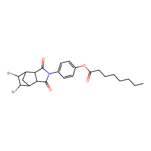 4-(5,6-dibromo-1,3-dioxooctahydro-2H-4,7-methanoisoindol-2-yl)phenyl octanoate structure