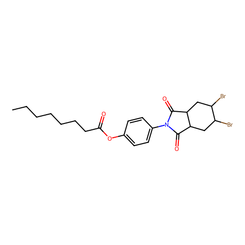 4-(5,6-dibromo-1,3-dioxooctahydro-2H-isoindol-2-yl)phenyl octanoate structure